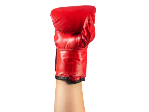 Foto Mano Masculina Guante Boxeo Rojo Aislado Sobre Fondo Blanco — Foto de Stock