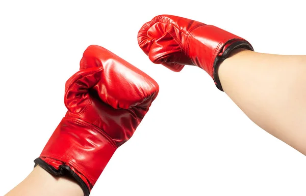 Isolated Photo Male Hands Red Boxing Gloves Punching Pose White — Stock Photo, Image