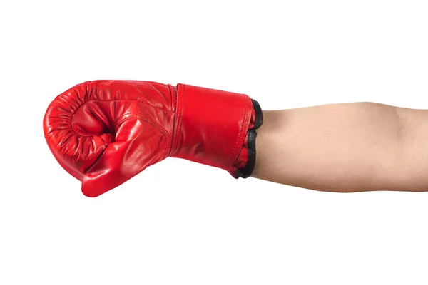 Foto Mano Maschile Guanto Boxe Rosso Isolato Sfondo Bianco Vista — Foto Stock