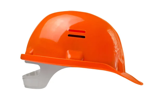 Foto Aislada Del Casco Construcción Naranja Vista Lateral Sobre Fondo —  Fotos de Stock