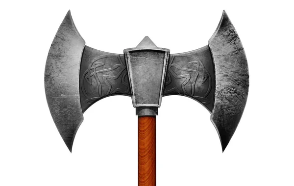 Isolated Render Illustration Viking Two Sided Steel Axe White Background — Stock Photo, Image