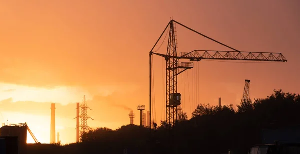 Plant on sunrise, industrial background — Stock Photo, Image