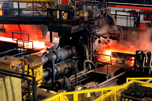 Heavy Steel Rolling Mill Action Contruction Steel Shapes Railway Line — Stock Photo, Image