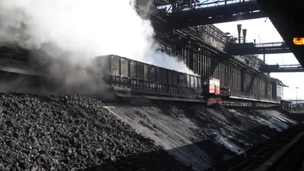 Quenched Steaming Coke Being Delivered Distribution Wharf Large Integrated Steelworks — Stock Video