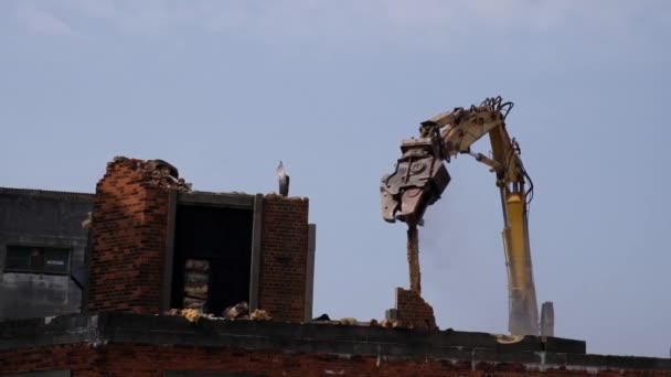 Trabalhos Demolição Curso Num Centro Cidade Máquina Grande Usada Com — Vídeo de Stock