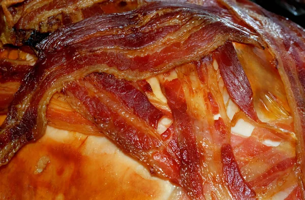Gekookte Spekreepjes Kalkoen Smaak Toe Voegen Tijdens Het Roosteren — Stockfoto