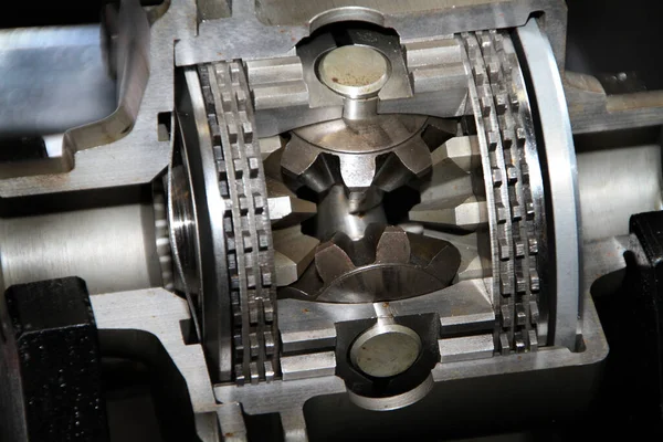 cut away view of intenal fittings of modern high performance differential gearbox.