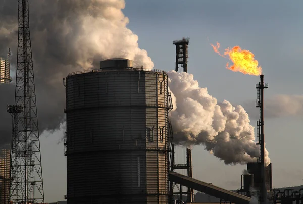 Grande Aciérie Intégrée Avec Porte Gaz Cheminée Gaz Grandes Émissions — Photo