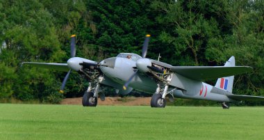 The de Havilland DH.98 Mosquito is a British twin-engined, shoulder-winged multirole combat aircraft, introduced during the Second World War. Unusual in that its frame is constructed mostly of wood, it was nicknamed the 