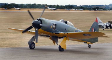 The Hawker Sea Fury is a British fighter aircraft designed and manufactured by Hawker Aircraft. It was the last propeller-driven fighter to serve with the Royal Navy, and one of the fastest production single reciprocating engine aircraft ever built. clipart