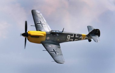 Buchon aslında bir Rolls-Royce Merlin motoru Messerschmitt Bf109 'dur. Luftwaffe insanlı Akbaba Lejyonu, 1939 yılında Almanya 'ya döndükten sonra İspanya Hava Kuvvetleri için 40 adet Bf109B / Es kullanmıştır. Duxford 2018.