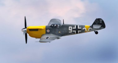 Buchon aslında bir Rolls-Royce Merlin motoru Messerschmitt Bf109 'dur. Luftwaffe insanlı Akbaba Lejyonu, 1939 yılında Almanya 'ya döndükten sonra İspanya Hava Kuvvetleri için 40 adet Bf109B / Es kullanmıştır. Duxford 2018.