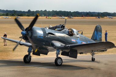 Vought F4U Corsair, 2. Dünya Savaşı ve Kore Savaşı 'nda görev yapmış bir Amerikan savaş uçağıdır. Duxford. 2018.