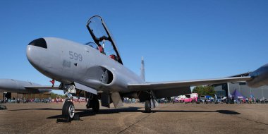 Lockheed P-80 Shooting Star, ABD Hava Kuvvetleri tarafından kullanılan ilk jet uçağıdır. Duxford. 2019. Britanya Hava Gösterisi Savaşı.