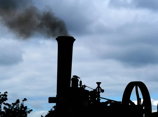 Émissions Fumée Provenant Cheminée Fumée Sur Moteur Traction Vapeur Vintage — Photo