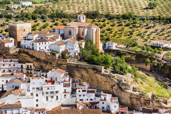 Utsikt Över Byn Setenil Las Bodegas Vackra Vita Byarna Pueblos — Stockfoto