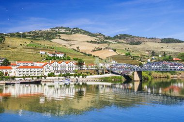 Portekiz, Douro vadisinde Douro nehri ve üzüm bağları olan Pinhao kasabası.