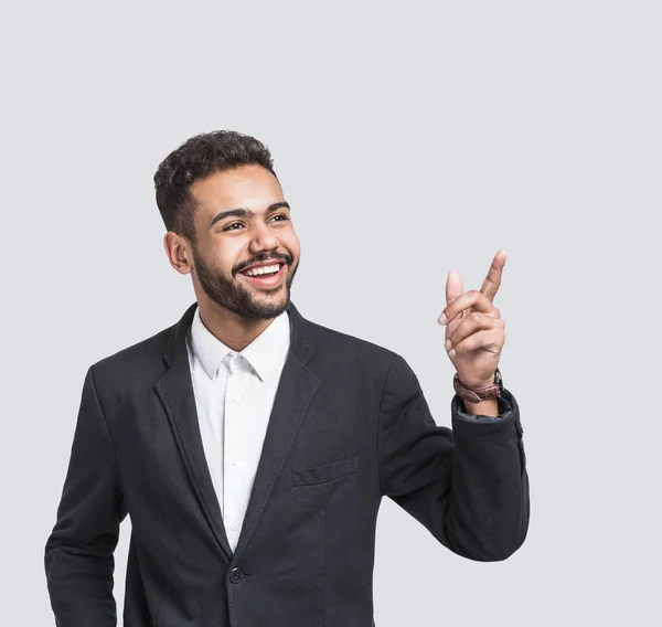Young Handsome Businessman Pointing Studio — Stock Photo, Image