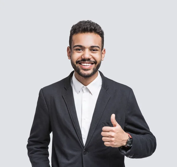 Young Handsome Businessman Showing Thumb Studio — Stock Photo, Image