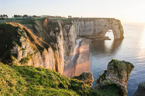 Piękne Klify Normandii Błękitny Ocean Tle Francja Europa — Zdjęcie stockowe