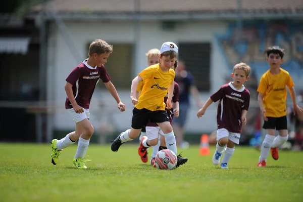 Çocuklar futbol oynuyor, futbol sahasında futbol oynuyor.