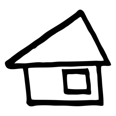 Minimalizm tarzında elle çizilmiş soyut bir ev. Rahatlamanın sembolü, ayrı evler. Grafik tasarım, logo, simge ve çizimler için çizim ögesi. Beyaz arkaplanda izole.