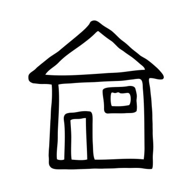 Minimalizm tarzında şirin ve soyut bir el çizimi ev. Rahatla, grafik tasarım, logo, simge ve çizimler için ayrı bir konut öğesi. Stock vektör illüstrasyonu. Beyaz arkaplanda izole.