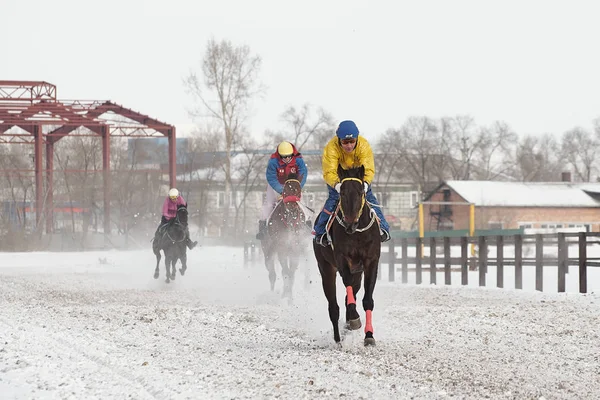 Inverno. Corridas na pista de corridas . — Fotografia de Stock