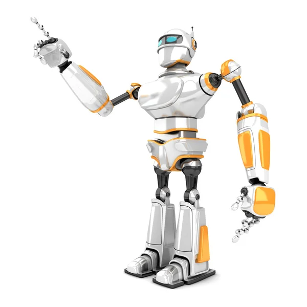 Robot blanco futurista apuntando con el dedo — Foto de Stock