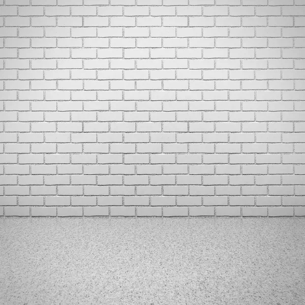Beyaz tuğla duvar beton zemin ile — Stok fotoğraf