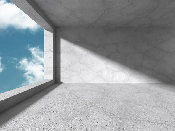 Betonbau mit Fenster und wolkenverhangenem Himmel — Stockfoto