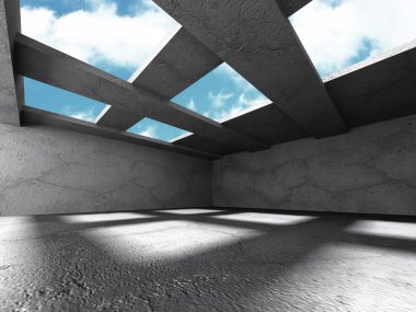 beton duvarlar ve tavan pencereleri ile gök