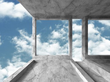 Windows ve bulutlu gökyüzü ile Beton İnşaat 