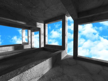 Windows ve bulutlu gökyüzü ile Beton İnşaat 