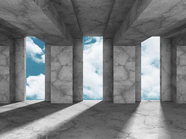 Betongkonstruktion med windows och molnig himmel — Stockfoto