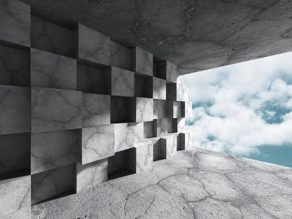 Parede de concreto com padrão cúbico e céu — Fotografia de Stock