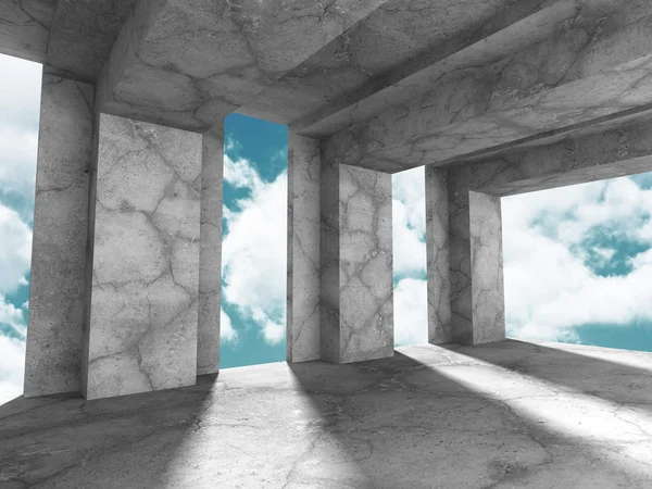 Betonbau mit Fenstern und wolkenverhangenem Himmel — Stockfoto