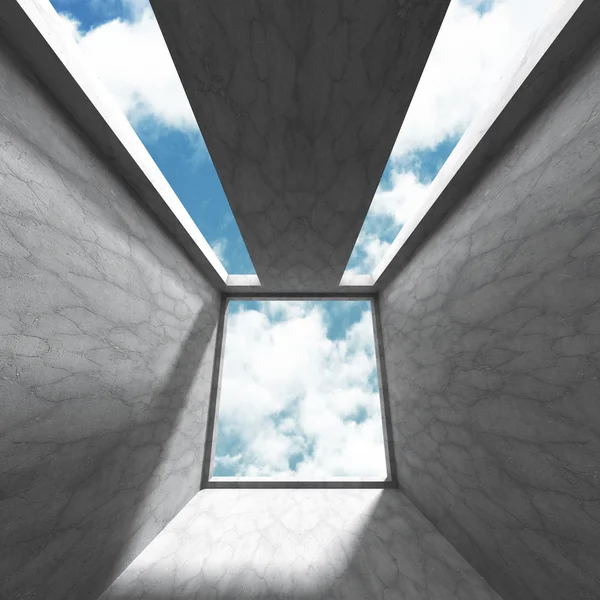 Sala com paredes de concreto e janela para o céu — Fotografia de Stock