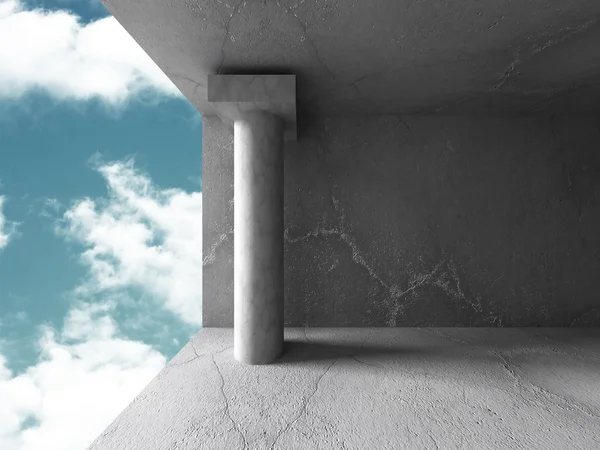 การก่อสร้างสถาปัตยกรรมคอนกรีตด้วยคอลัมน์และท้องฟ้า — ภาพถ่ายสต็อก