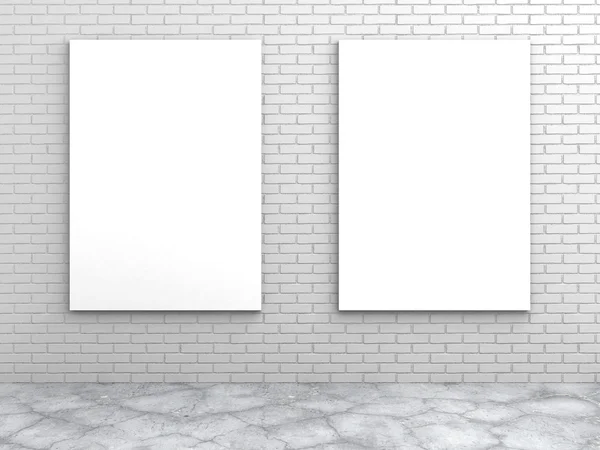 Due striscioni bianchi sul muro di mattoni — Foto Stock