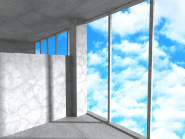 Beton duvarlar boş odası iç.