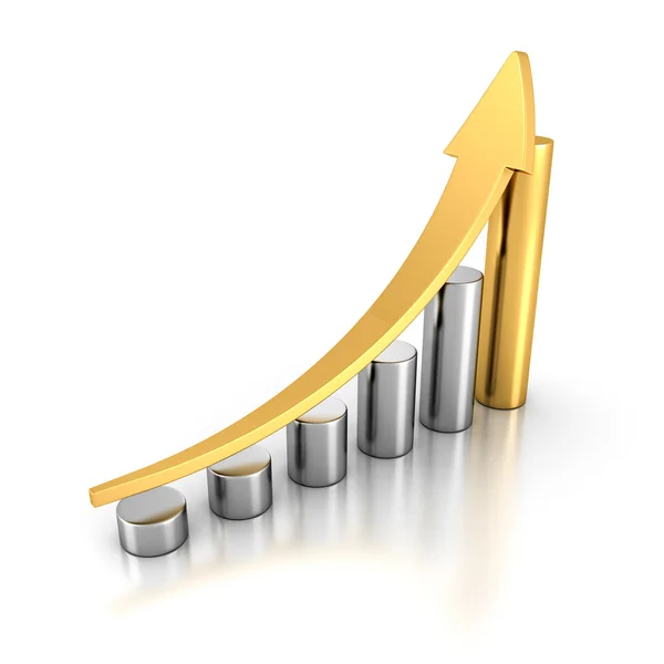 Gráfico de barras douradas Crescimento empresarial — Fotografia de Stock