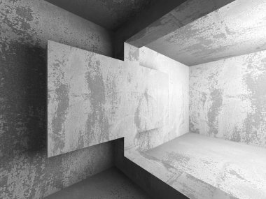 Soyut beton boş karanlık odası iç. 