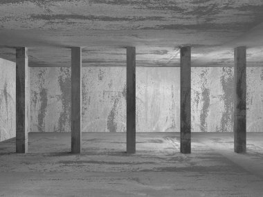 Ark beton duvarların iç ışık ile Oda