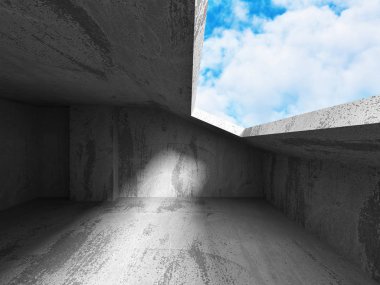 Gökyüzü ile beton boş oda