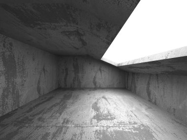 Karanlık boş beton odası iç. 
