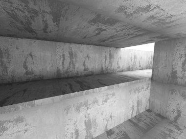 Karanlık beton boş oda. 