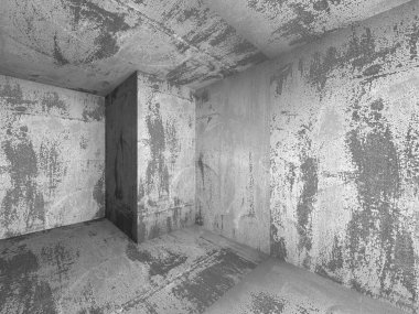 Karanlık boş beton odası iç. 