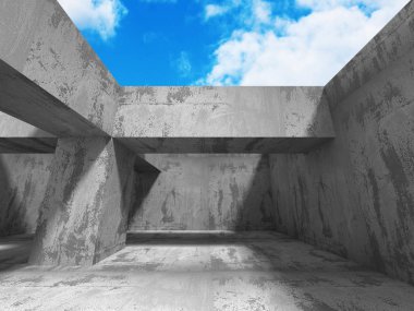 Beton duvarlar boş oda ile gök