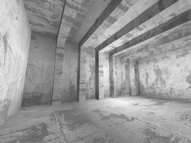 Karanlık beton duvarların iç Oda